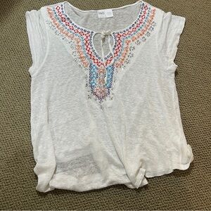 INC International Concepts White Blouse with Colorful Embroidery